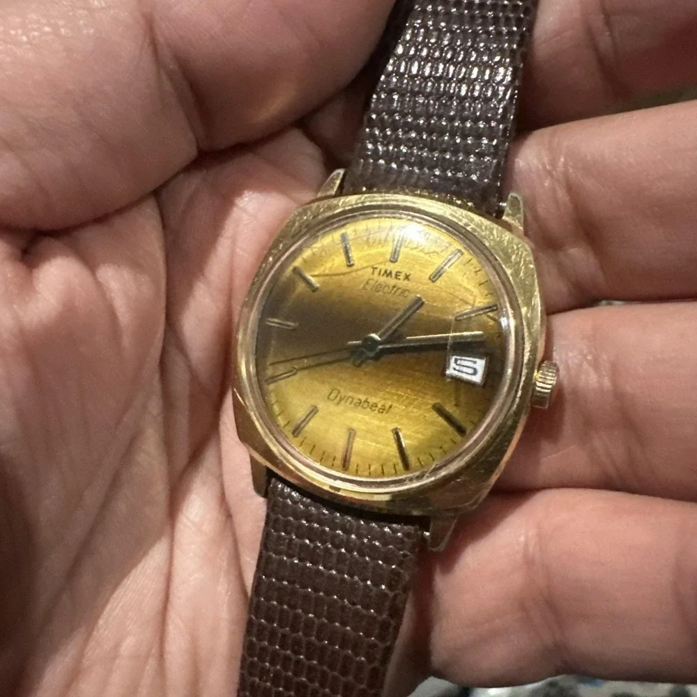 Works VTG Timex Electric Dynabeat Sunburst Mens Watch Gold Stuller Strap 34mm 7" - Picture 2 of 13